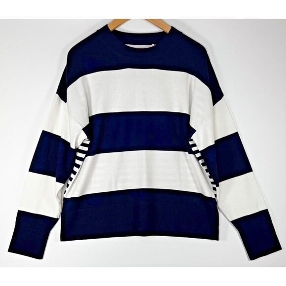 Barbour Bradley Stripe Sweater Women Small US6 Navy White Cotton Nautical Preppy - Picture 1 of 13